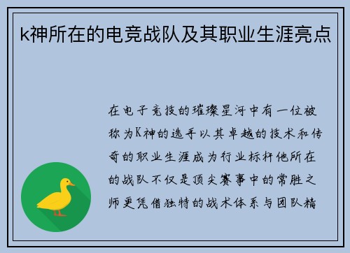k神所在的电竞战队及其职业生涯亮点